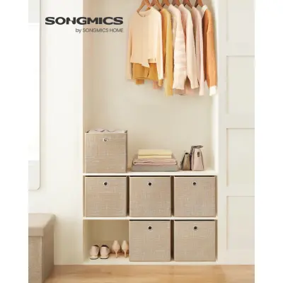 SONGMICS Förvaringslådor, Set med 6 lådor av non-woven tyger med handtag, 30 x 30 x 30 cm, Passar till kubförvaring, för hyllor, Hopfällbar, Klädorganisatör, Sandbeige RFB006K03