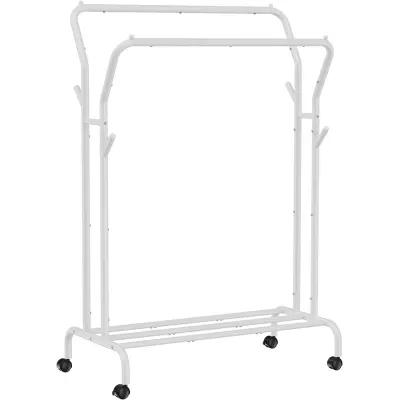 SONGMICS Klädstång, klädhängare, dubbel klädstång, kraftig metallram, med hjul och hylla, 100 kg total max. belastning, 103 cm bred, klädförvaring, silver Last, 103,5 cm bred, klädförvaring, vit HSR107W01