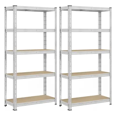 SONGMICS Robusta Förvaringshyllor, Set om 2, Garagehyllor, 40 x 90 x 180 cm, Stöder upp till 875 kg, Enkel Montering, Förvaringsställ, Justerbara Hyllor, Silver GLR455E01