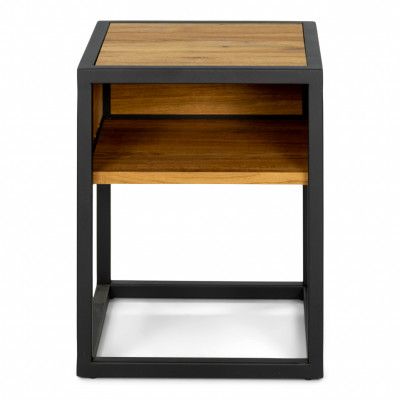 SPINDER DESIGN Diva One-Nightstand sängbord, m. 1 hylla - naturlig ek och svart stål (40x40)