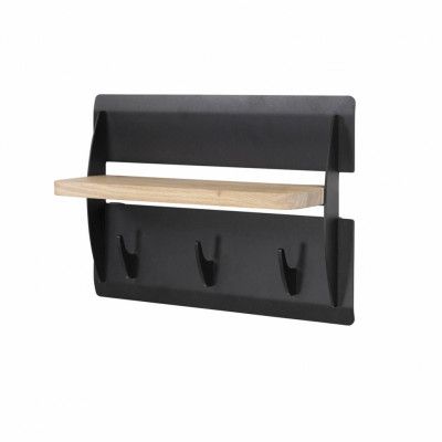 SPINDER DESIGN rektangulär Jefferson klädhängare, med 3 krokar och hylla - naturligt trä och svart stå