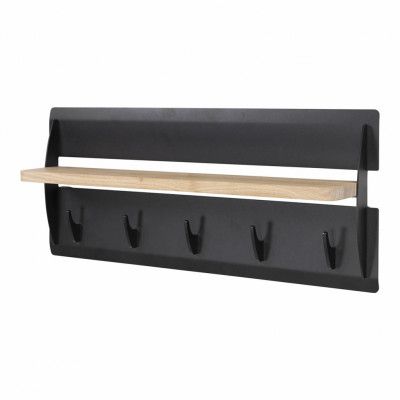 SPINDER DESIGN rektangulär Jefferson klädhängare, med 5 galgar och hylla - naturligt trä och svart stå