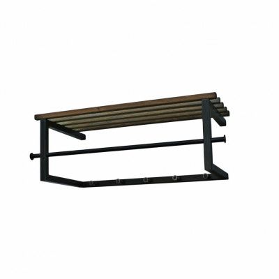 SPINDER DESIGN rektangulär Marco hatthylla, med 5 krokar och hängstång - Massiv ek och svart stål