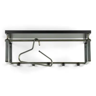 SPINDER DESIGN rektangulär Rex Blacksmith hatthylla, med 5 krokar och hängstång - melamin och stål