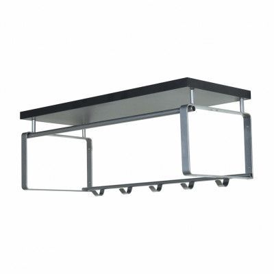 SPINDER DESIGN rektangulär Rex hatthylla, med 5 krokar och hängstång - grå melamin och stål