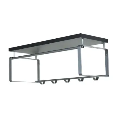 SPINDER DESIGN rektangulär Rex hatthylla, med 5 krokar och hängstång - grå melamin och stål