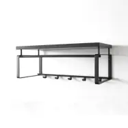 SPINDER DESIGN rektangulär Rex hatthylla, med 5 krokar och hängstång - svart melamin och stål