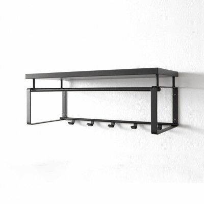 SPINDER DESIGN rektangulär Rex hatthylla, med 5 krokar och hängstång - svart melamin och stål