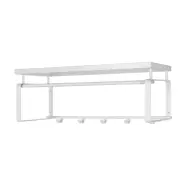 SPINDER DESIGN rektangulär Rex hatthylla, med 5 krokar och hängstång - vit melamin och stål