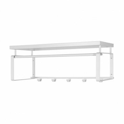 SPINDER DESIGN rektangulär Rex hatthylla, med 5 krokar och hängstång - vit melamin och stål