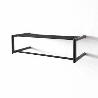 SPINDER DESIGN rektangulär Smooth hatthylla, med hängstång - svart stål