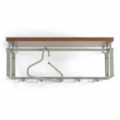 SPINDER DESIGN Rex hatthylla, med 1 trähylla och 5 krokar - dammgrönt stål (70x28)