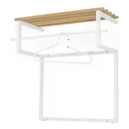 SPINDER DESIGN Rizzoli entréarrangemang, med 10 krokar, hängstång och trähylla - vitt stål och trä