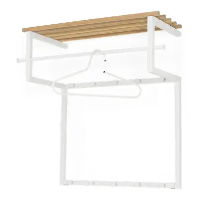 SPINDER DESIGN Rizzoli entréarrangemang, med 10 krokar, hängstång och trähylla - vitt stål och trä