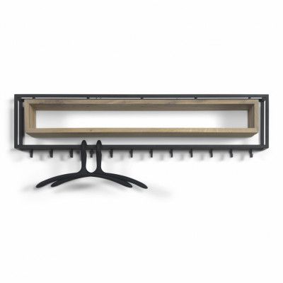 SPINDER DESIGN School Klädhängare, med 12 Galgar och Trähylla - Ek och Svart Stål (118 x 29,5 cm)