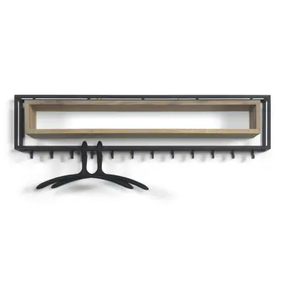 SPINDER DESIGN School Klädhängare, med 12 Galgar och Trähylla - Ek och Svart Stål (118 x 29,5 cm)