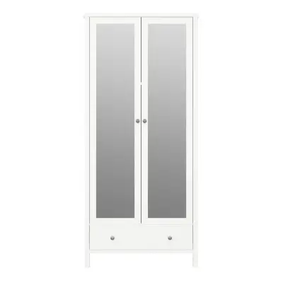 STEENS Tromsö garderob, m. 2 spegeldörrar, 1 hylla, 1 låda, 1 hängstång - vit MDF