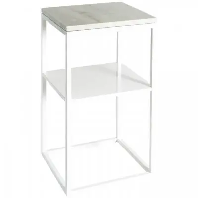 Svensk Marmor Sängbord ljus, vit hylla Carl