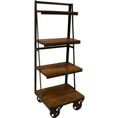 TRADEMARK LIVING TRADEMARK LIVING Hylla - Mörkt Trä och Järn, med 4 Hyllor och Stora Hjul