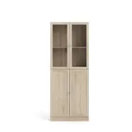 TVILUM Basic Bokhylla - Klar / Naturligt Glas / Ekstomme, med 4 Luckor och 4 Hyllor