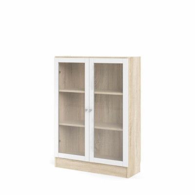 TVILUM Basic Bokhylla, med 2 Glasdörrar - Vit och Ekfärgad Folie