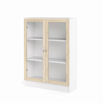 TVILUM Basic Bokhylla, med 2 Glasdörrar - Vit och Ekfärgad Folie