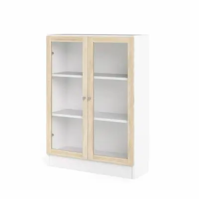 TVILUM Basic Bokhylla, med 2 Glasdörrar - Vit och Ekfärgad Folie