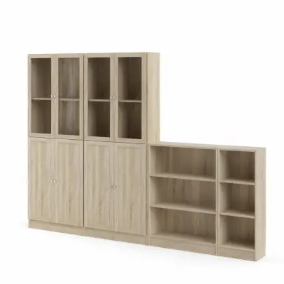 TVILUM Basic Bokhylla, med 8 Luckor - Glas och Ekfärgad Folie