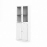TVILUM Basic Bokhylla - Vit / Glas, med 4 Luckor och 4 Hyllor