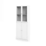 TVILUM Basic Bokhylla - Vit / Glas, med 4 Luckor och 4 Hyllor