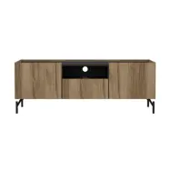 TVILUM Bergen TV-bord, med 2 dörrar, 2 hyllor, 1 fack och 1 låda - ekfärgat och mattsvart trä (147x41,3)