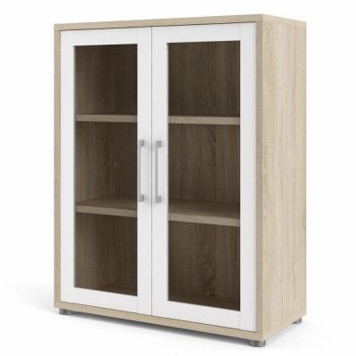 TVILUM Prima Bokhylla, med 2 Glasdörrar - Vit / Ekfärgad Folie