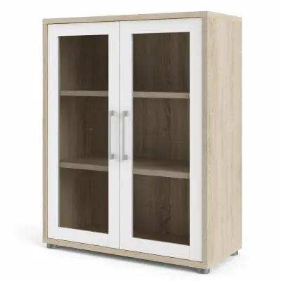TVILUM Prima Bokhylla, med 2 Glasdörrar - Vit / Ekfärgad Folie