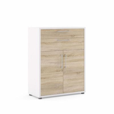 TVILUM Prima Bokhylla, med 2 Luckor och 2 Lådor - Vit / Ekfärgad Folie