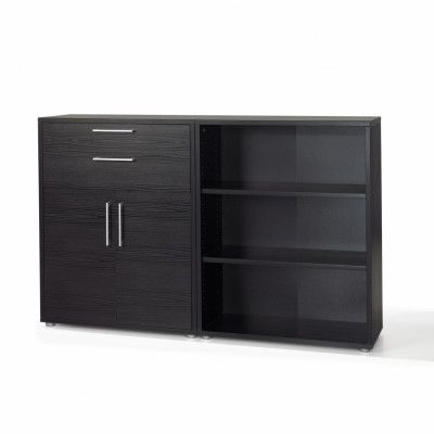 TVILUM Prima Bokhylla - Svart Ask, med Hyllor, Lådor och Luckor