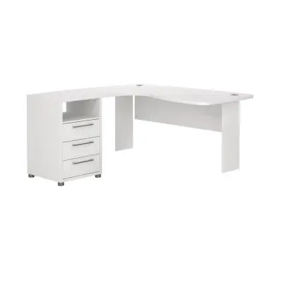 TVILUM Prima hörnskrivbord med lådsektion - vitt trä (150,4x159)
