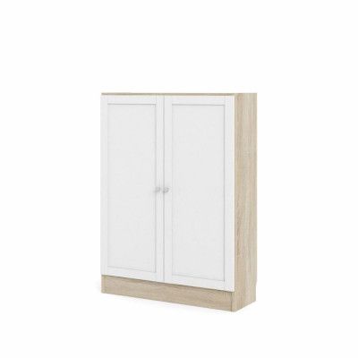 TWILUM Basic bokhylla, w. 2 dörrar - vit och ekfärgad folie