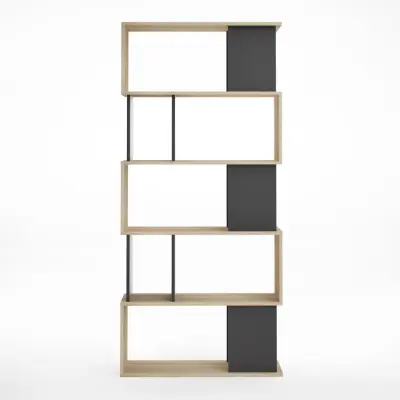 TWILUM Maze bokhylla - naturlig ek struktur/svart, w. 7 rum