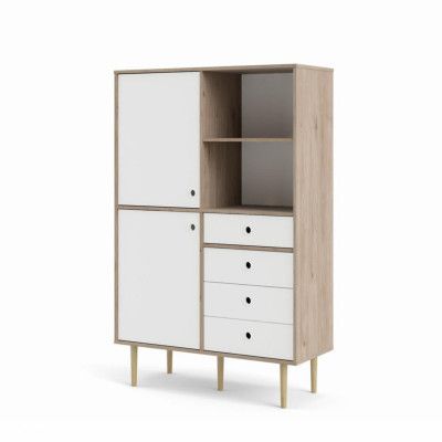 TWILUM Rom bokhylla, m. 2 luckor och 4 lådor - natur/vit folie och naturträ