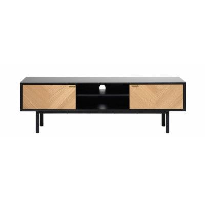 UNIQUE FURNITURE Calvi TV-bord, med 2 Luckor och 1 Hylla - Svart MDF och Naturlig Ek (160 x 43 cm)
