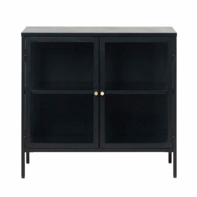 UNIQUE FURNITURE Carmel Skänk, med 2 Luckor och 1 Hylla - Glas och Svart Metall