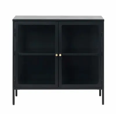 UNIQUE FURNITURE Carmel Skänk, med 2 Luckor och 1 Hylla - Glas och Svart Metall