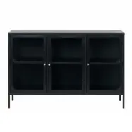UNIQUE FURNITURE Carmel Skänk, med 3 Luckor och 1 Hylla - Glas och Svart Metall