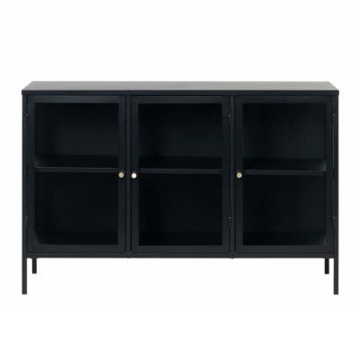 UNIQUE FURNITURE Carmel Skänk, med 3 Luckor och 1 Hylla - Glas och Svart Metall