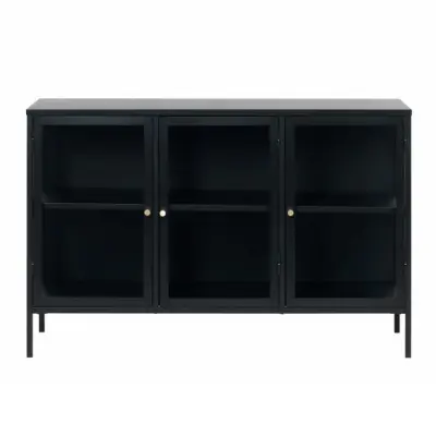 UNIQUE FURNITURE Carmel Skänk, med 3 Luckor och 1 Hylla - Glas och Svart Metall