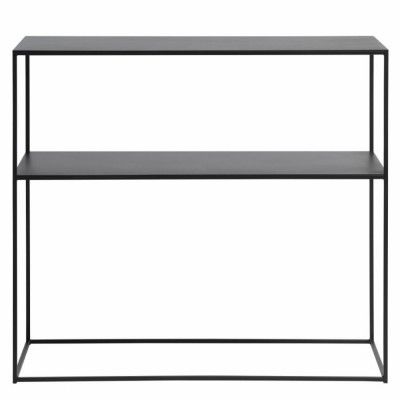 UNIQUE FURNITURE Pebble Konsollbord, med Hylla - Svart Metall (90 x 35 cm)