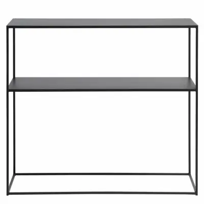 UNIQUE FURNITURE Pebble Konsollbord, med Hylla - Svart Metall (90 x 35 cm)