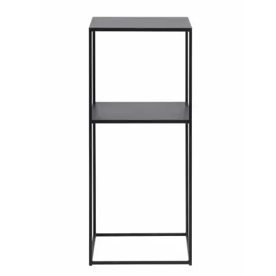 UNIQUE FURNITURE Pebble Pedestalbord, med Hylla - Svart Metall (35 x 35 cm)