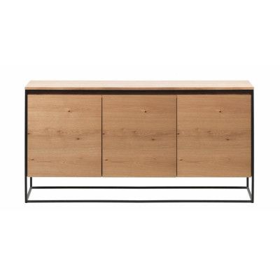 UNIQUE FURNITURE Rivoli Skänk, 3 Luckor, 1 Hylla och 1 Låda - Naturlig Ekfanér/ek och Svart Metall