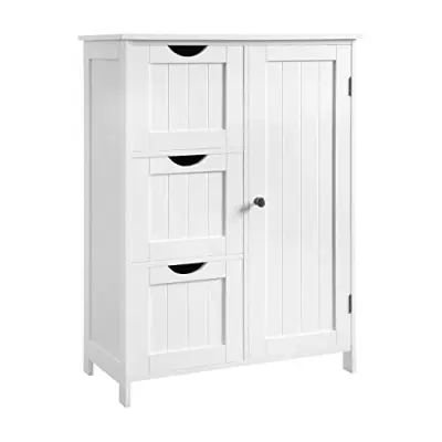 VASAGLE Badrumsförvaringsskåp, golvskåp med 3 stora lådor och 1 justerbar hylla, 60 x 30 x 81 cm, vit BBC49WT